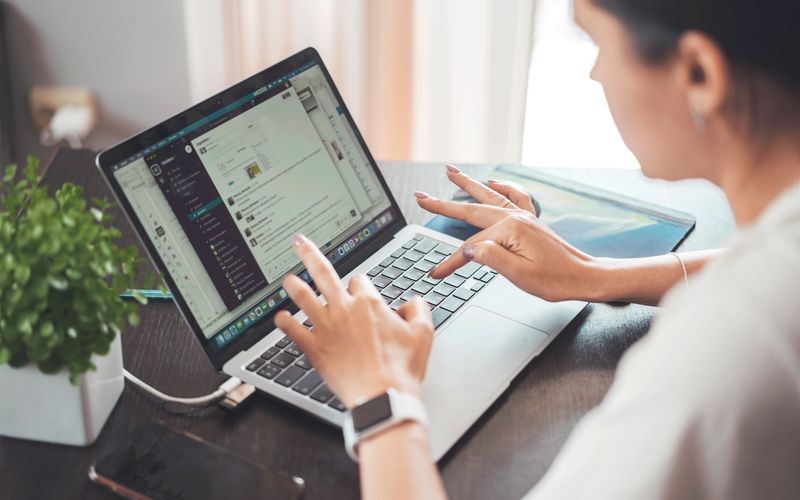 Remote team member collaborating from a home office